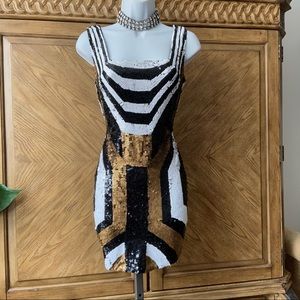 Iconic Black Gold Sequin Geometric print dress